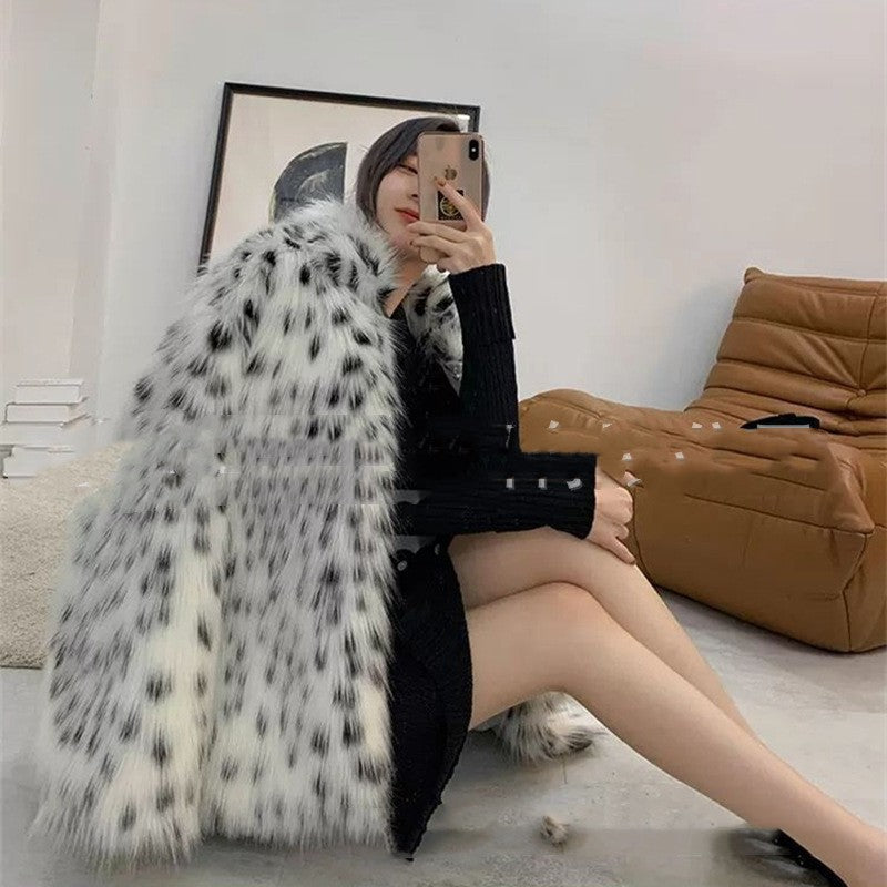 Women's Korean-style Spotted Leather Fur Coat
