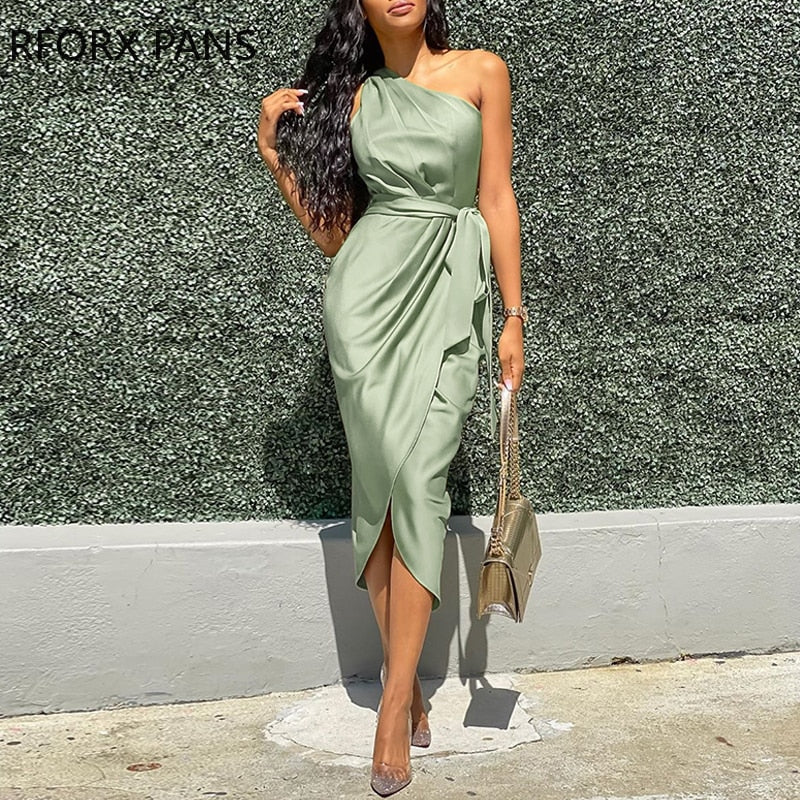 One Shoulder Ruched Design Party Dress  Bodycon Dress