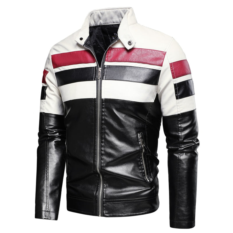 Men Autumn Casual Vintage Spliced Leather biker Jacket