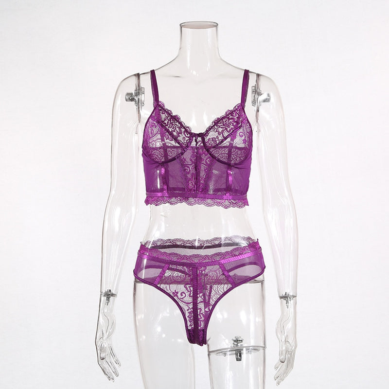 Cryptographic Sheer Lace Lingerie Set
