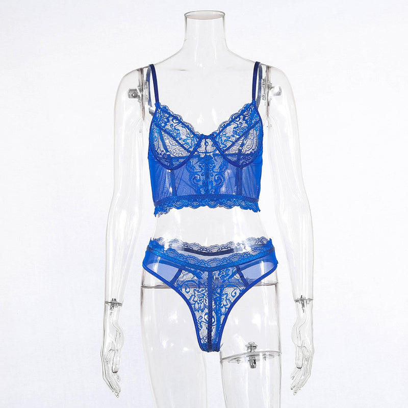 Cryptographic Sheer Lace Lingerie Set