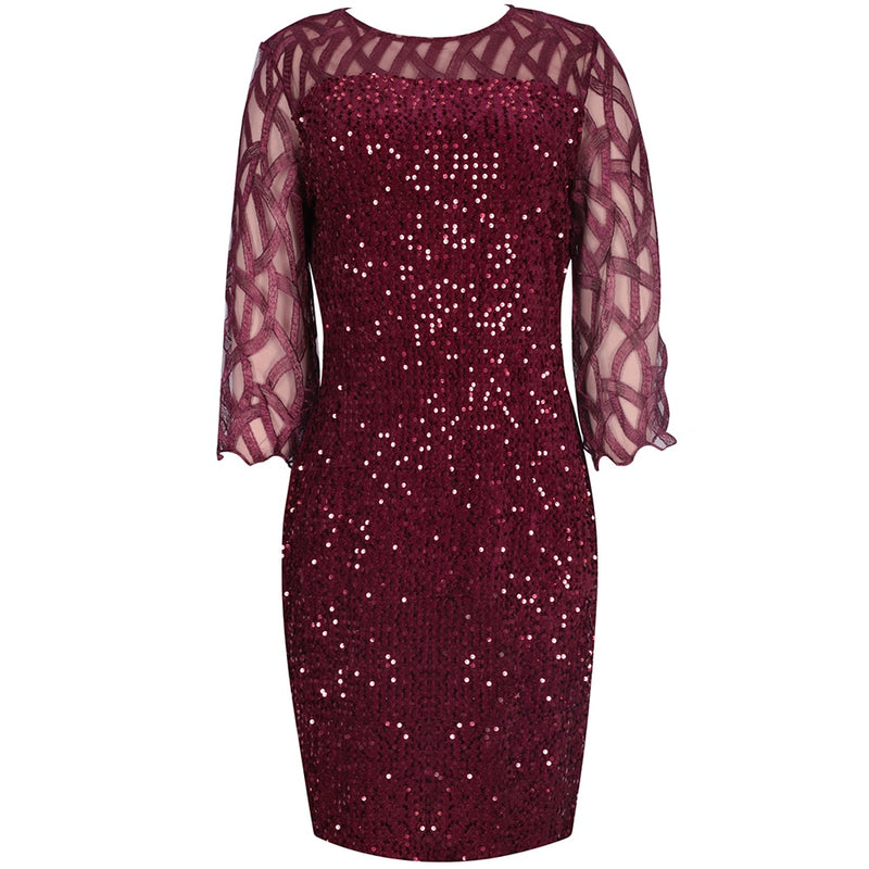 Elegant Sequin Evening Party Dresses with Mesh Patchwork