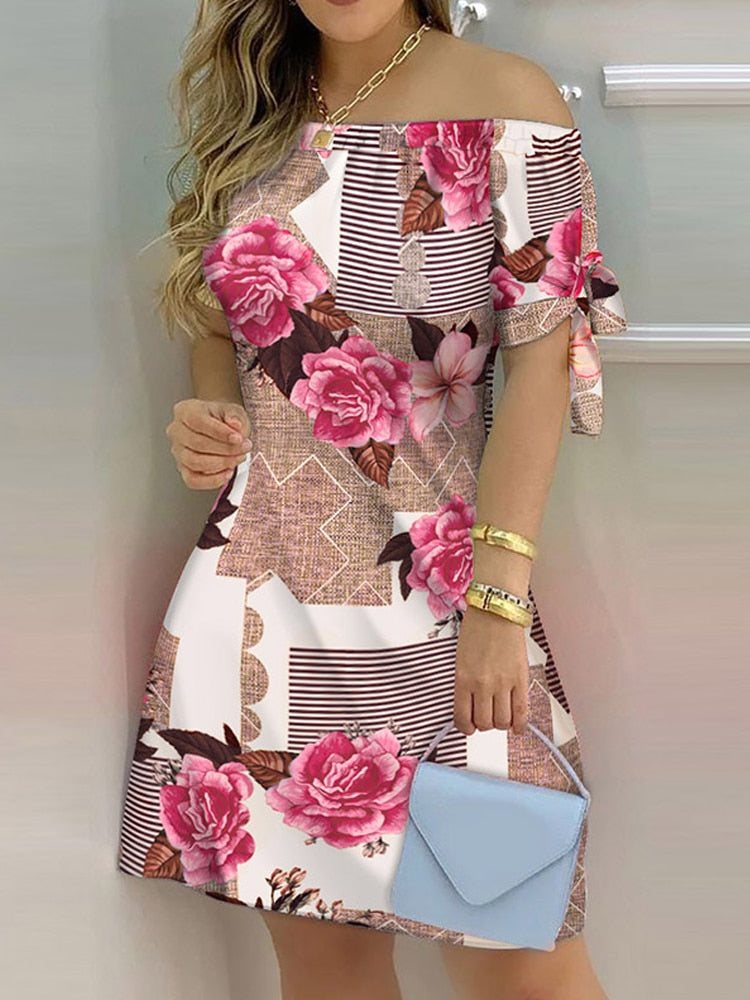 Women Fashion Off Shoulder Floral Mini Dress with designs