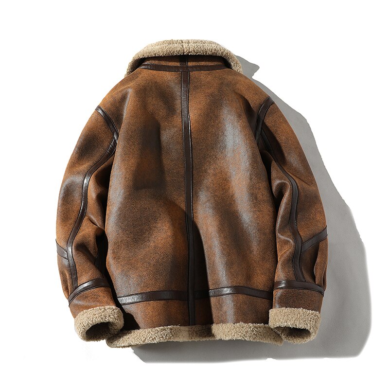 Autumn winter thickening high-end brand leather jacket with Fur