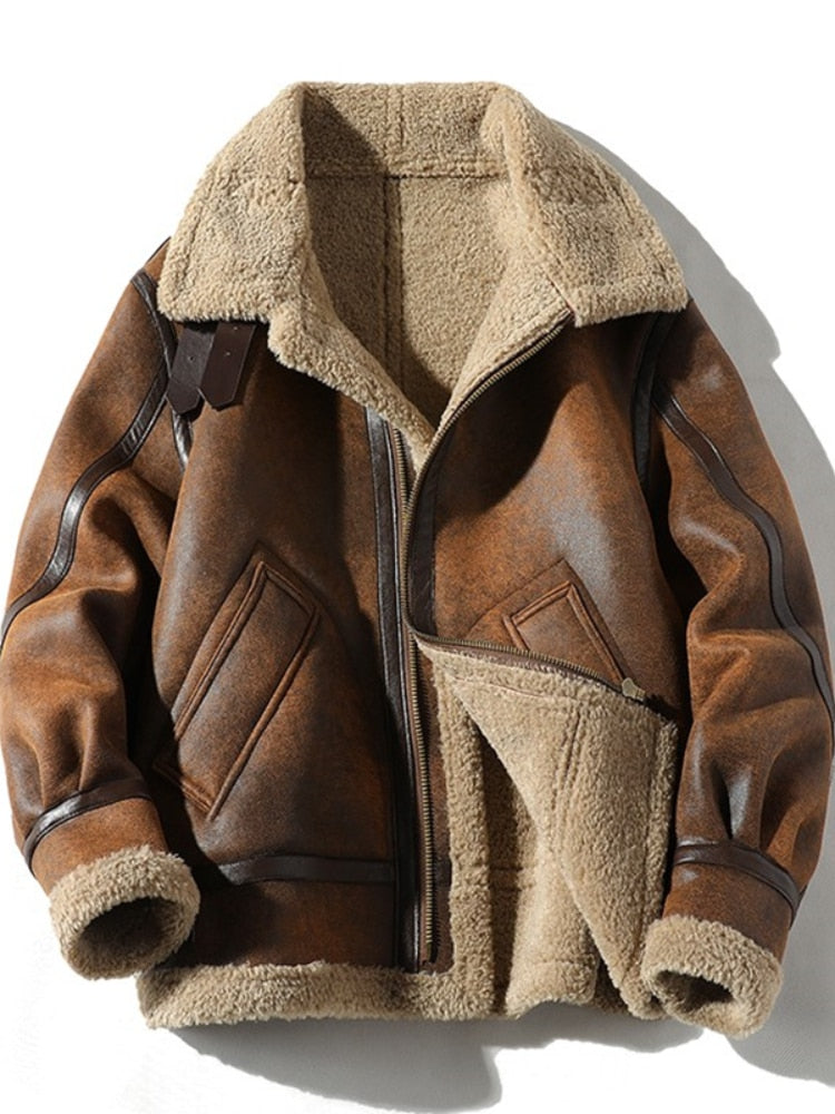 Autumn winter thickening high-end brand leather jacket with Fur