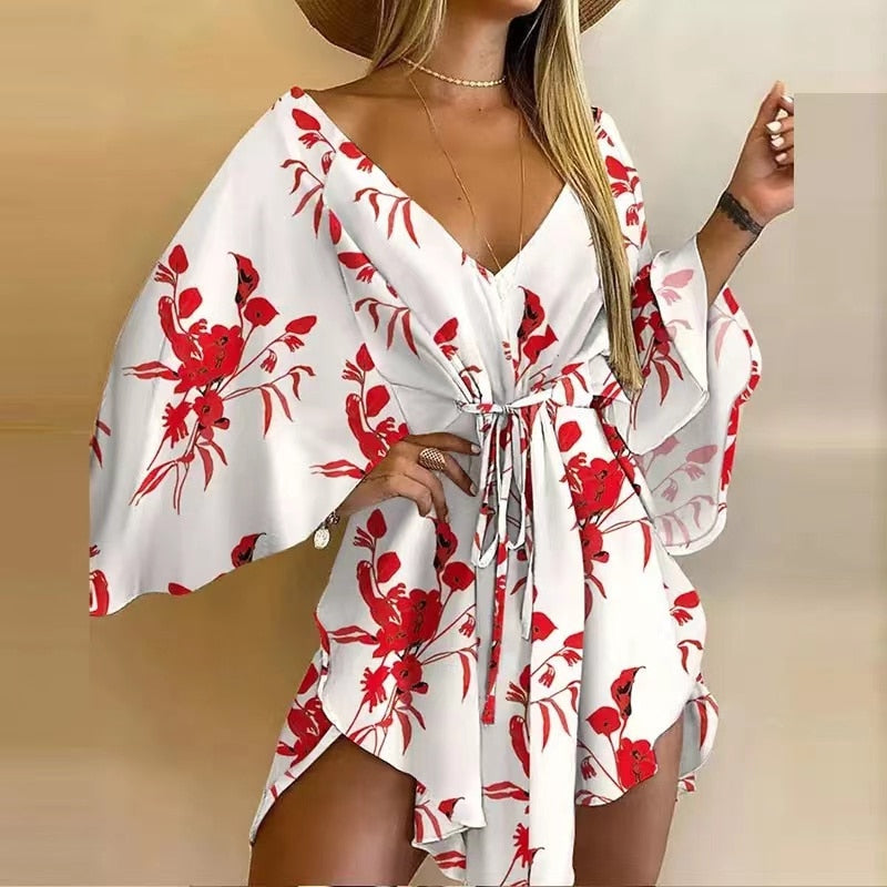 Floral Printed Mini Casual Flared Sleeve dress