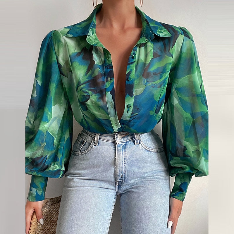 Casual Solid Printed V-Neck Blouse