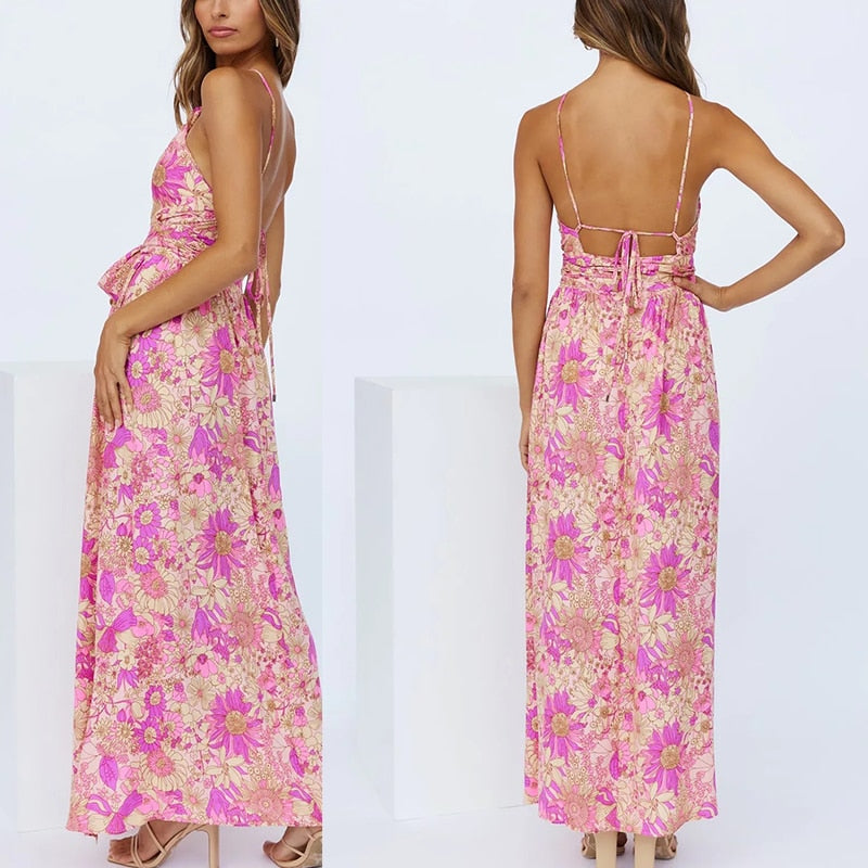 Foridol Casual Floral Boho Elegant French Dress in Pink