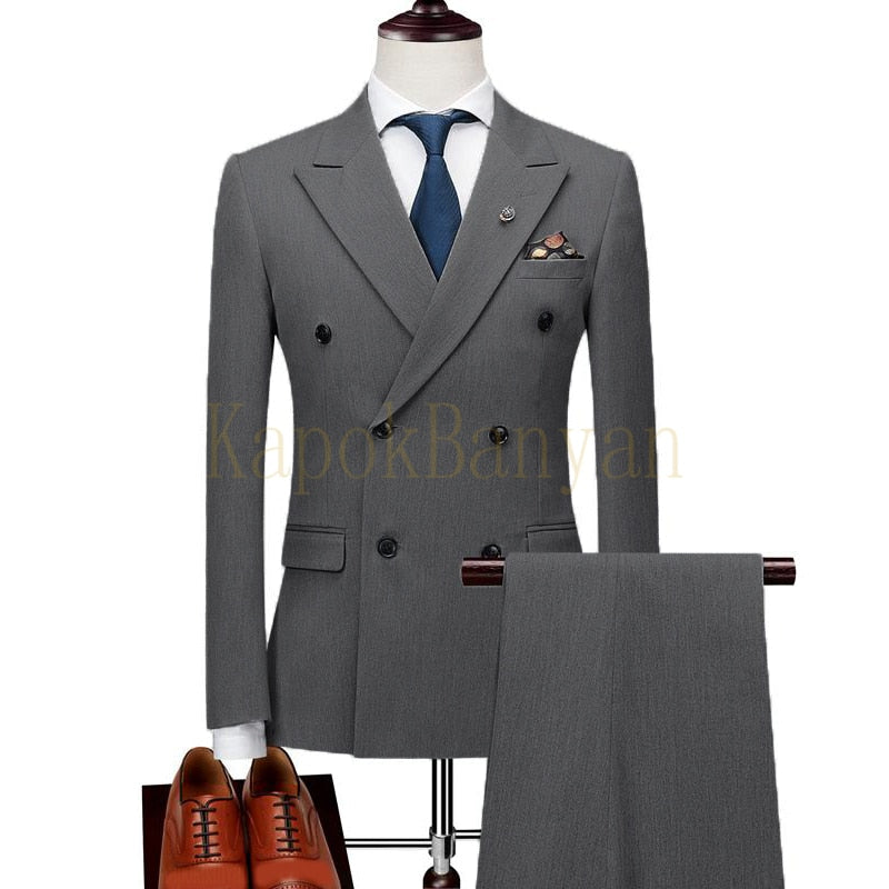 Mens Terno Masculino Slim Fit Double Breasted Suits