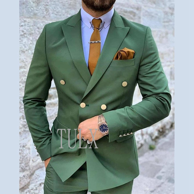 Mens Double Breasted Slim Fit Formal Wedding Party Suits
