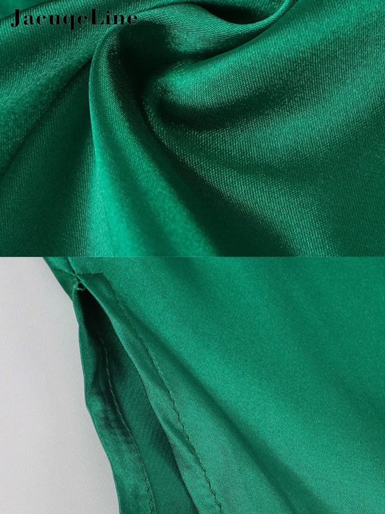 Backless Green Sleeveless Elegant Satin Dress  Bodycon