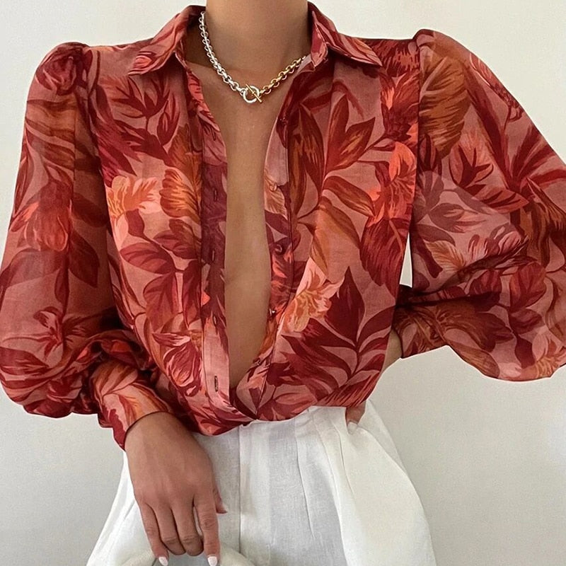 Casual Solid Printed V-Neck Blouse