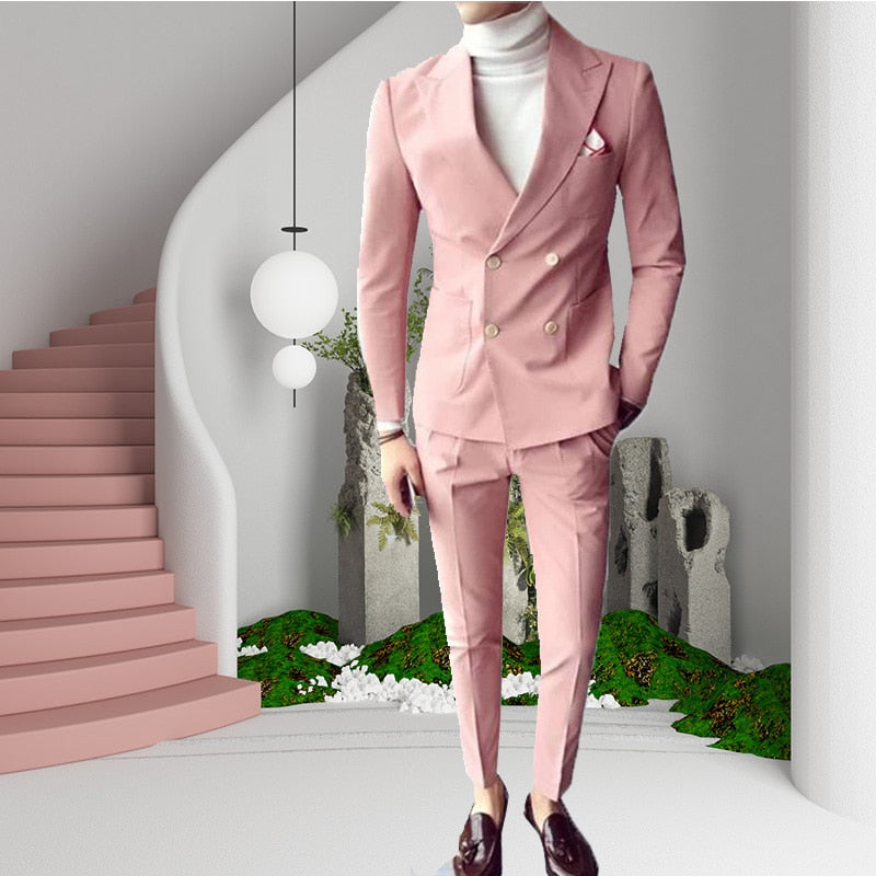 Mens Pink Fashion Sunshine Double Breasted 2 Piece suit