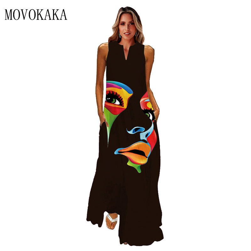 Movokaka Human Face Printed Dress